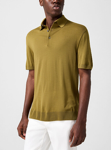 Zegna Olive Pure wool knit polo shirt for men