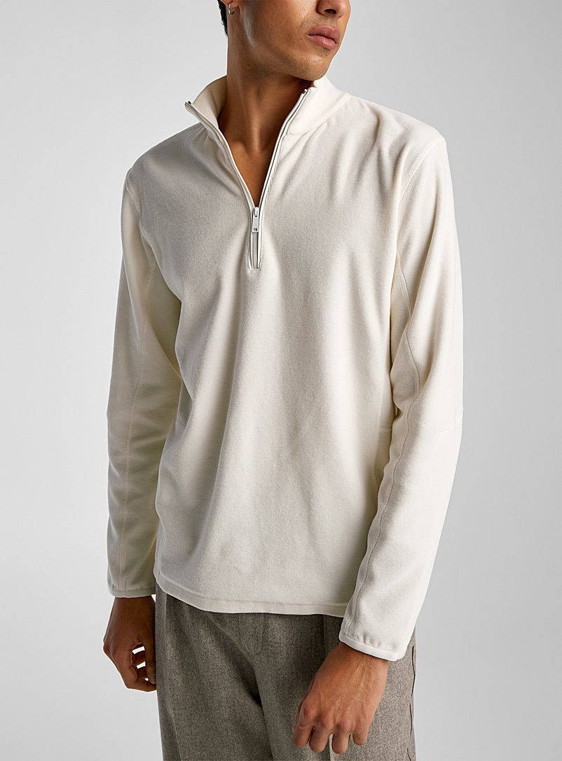 Zegna Ivory White Cotton and cashmere zip-up sweatshirt for men