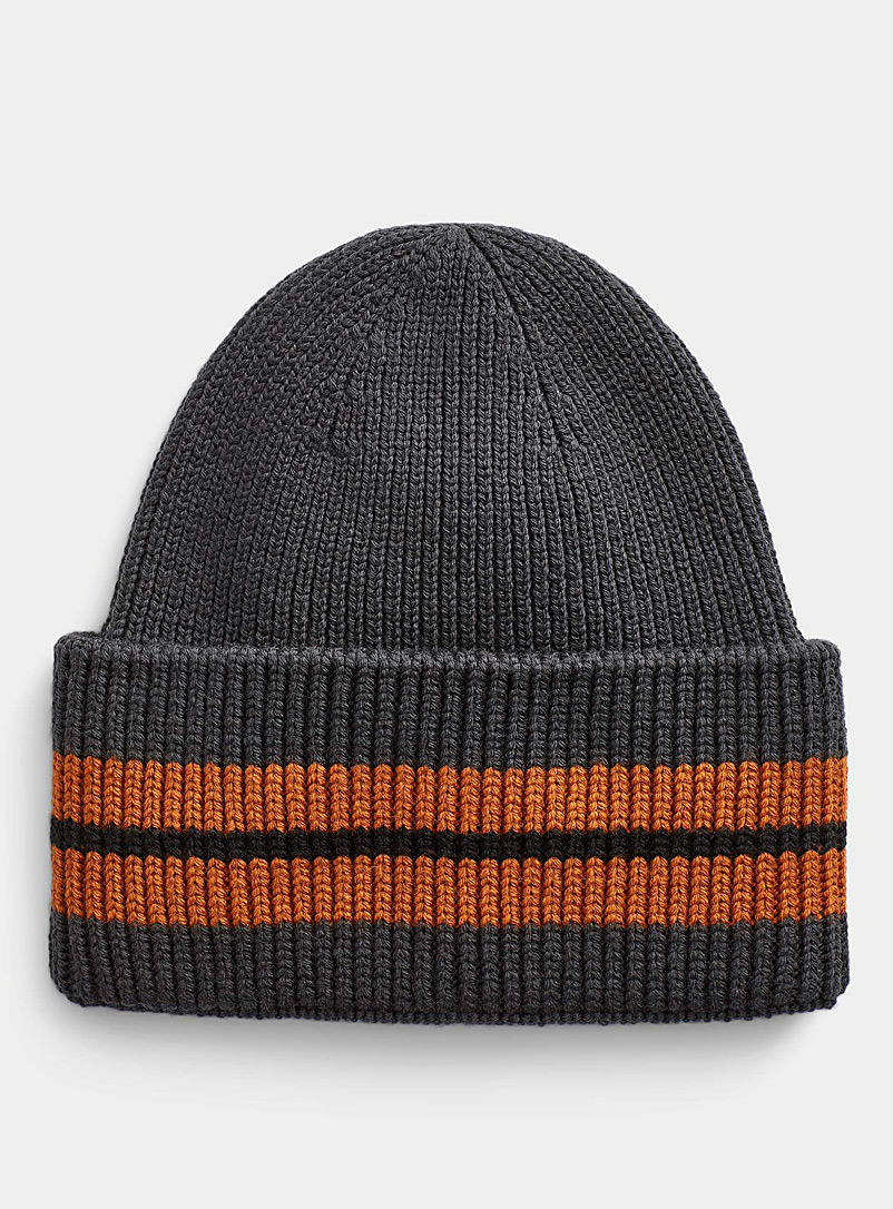Zegna Grey Striped cuff ribbed tuque for men