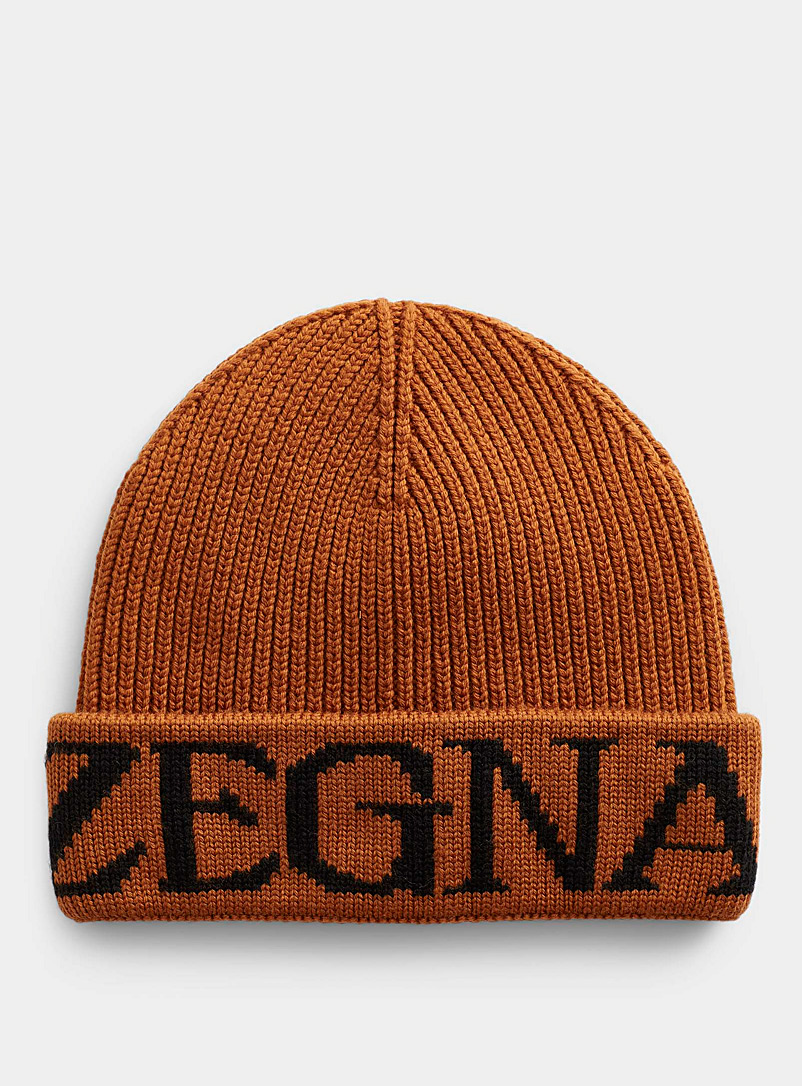 Zegna Patterned Brown Signature ribbed tuque for men
