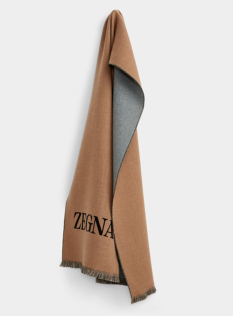 Zegna: L'écharpe signature accent Beige crème pour homme