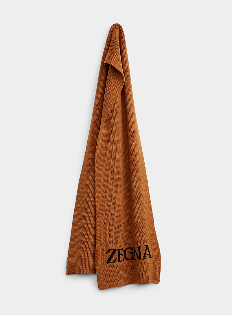 Zegna: L'écharpe côtelée signature accent Brun à motifs pour homme