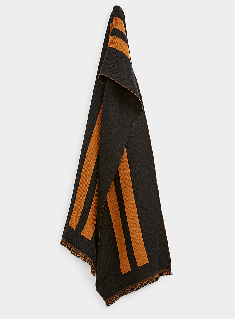Zegna Black Copper-coloured double-stripe black scarf for men