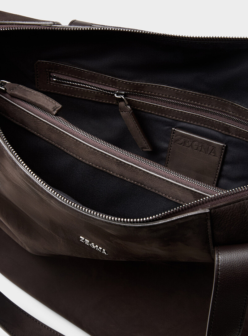 Zegna Brown SecondSkin soft leather work bag for men