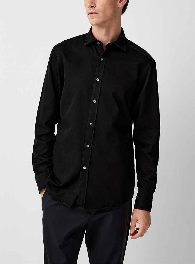 Zegna: La chemise twill coton noir Noir pour homme