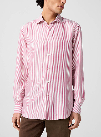 Zegna Patterned Ecru Pink stripes pure silk shirt for men