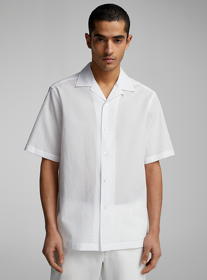 Zegna White White waffled cotton shirt for men