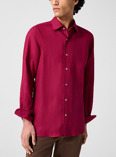 Zegna: La chemise unie pure lin Oasi Lino Fuchsia pour homme