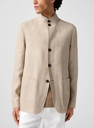 Zegna: La veste en lin col boutonn&eacute; Il Conte Ivoire - Beige cr&egrave;me pour homme