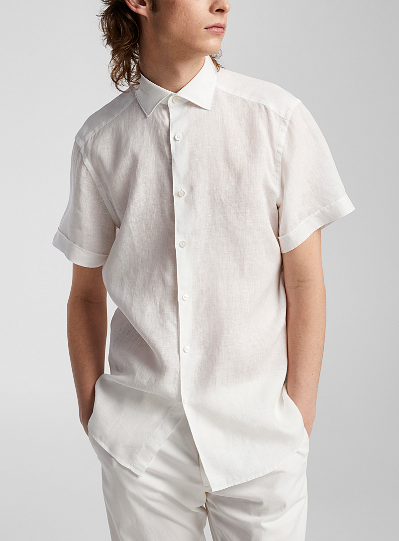 Zegna: La chemise pur lin manches courtes Blanc pour homme