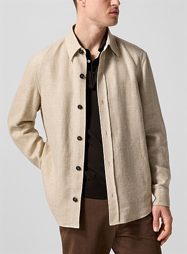 Zegna Ecru/Linen Cashmere and linen overshirt for men