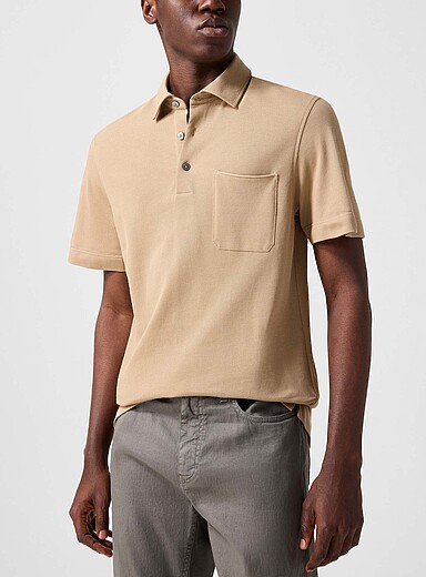 Zegna Ecru/Linen Piped-pocket piqu&eacute; polo for men