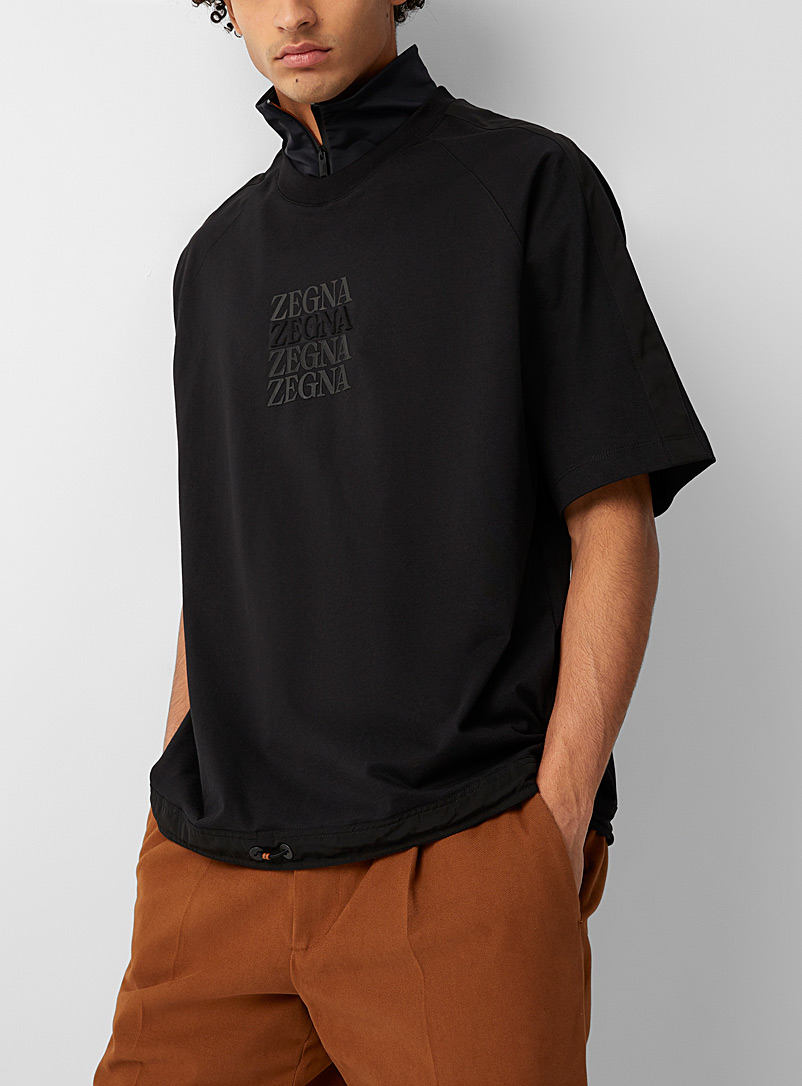 Zegna Black Zip collar signature T-shirt for men