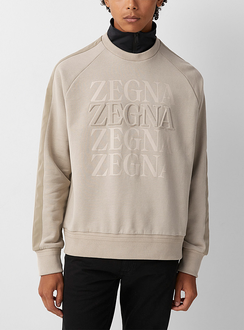 Zegna: Le sweat signature col zippé Beige crème pour homme