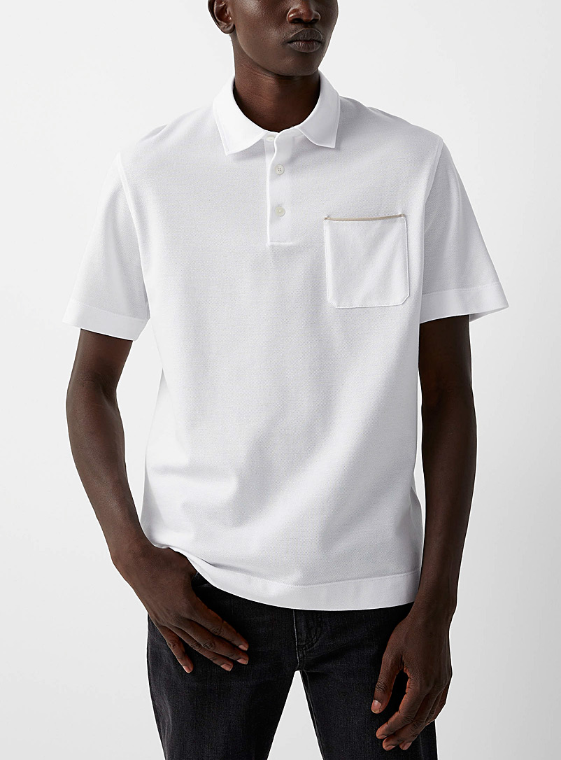 Zegna White Leather tipping pocket polo for men