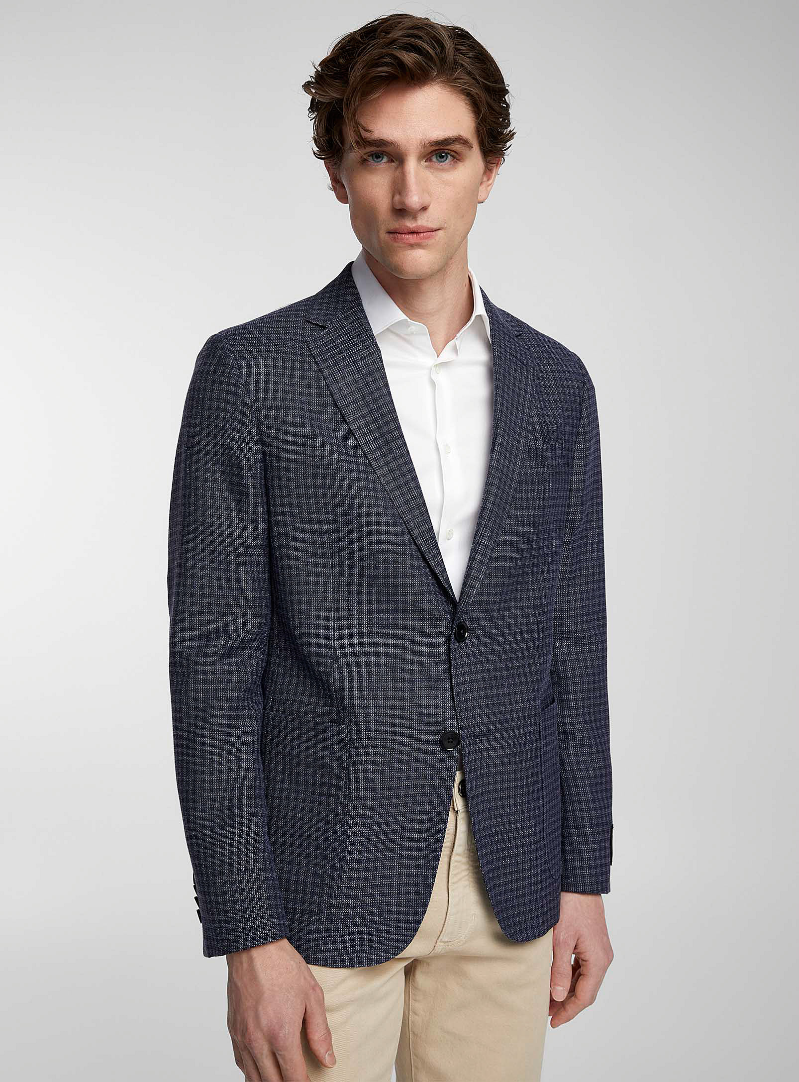 Zegna Melted Mini-checkers Supple Jacket In Blue