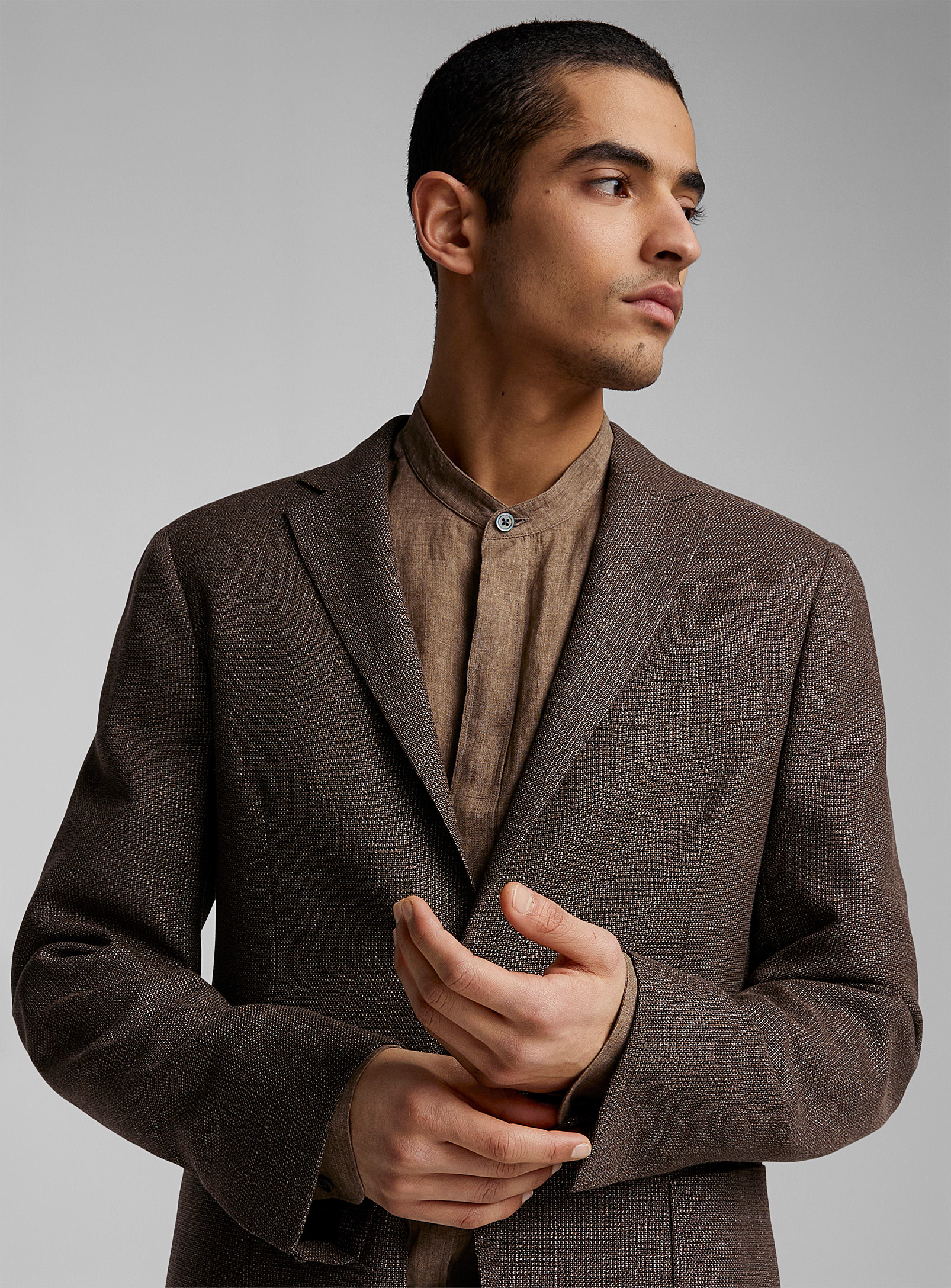 Zegna - Men's Micro-checkered supple brown jacket