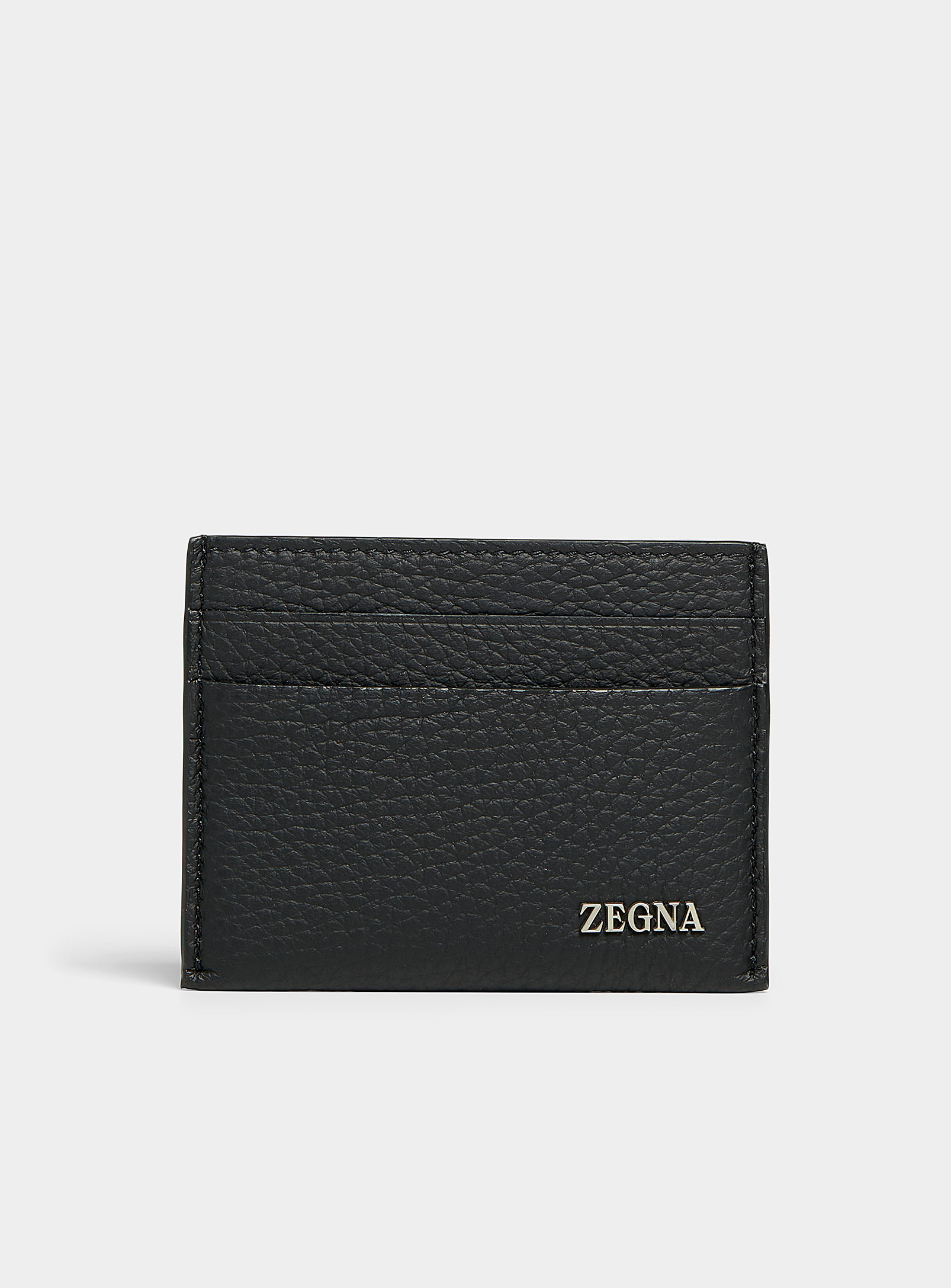 Zegna Grained Leather Card Case In Black