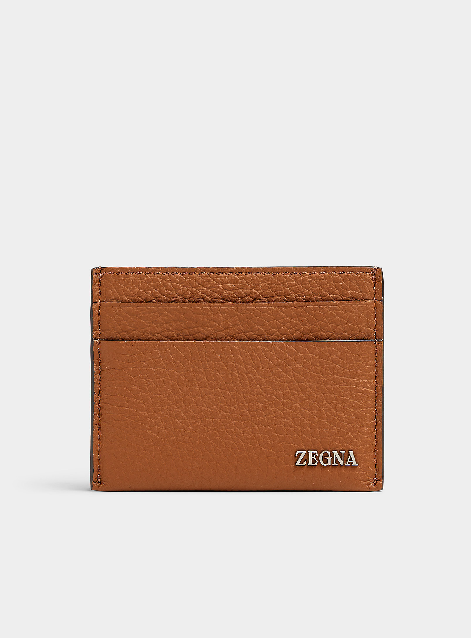 Zegna Grained Leather Card Case In Copper