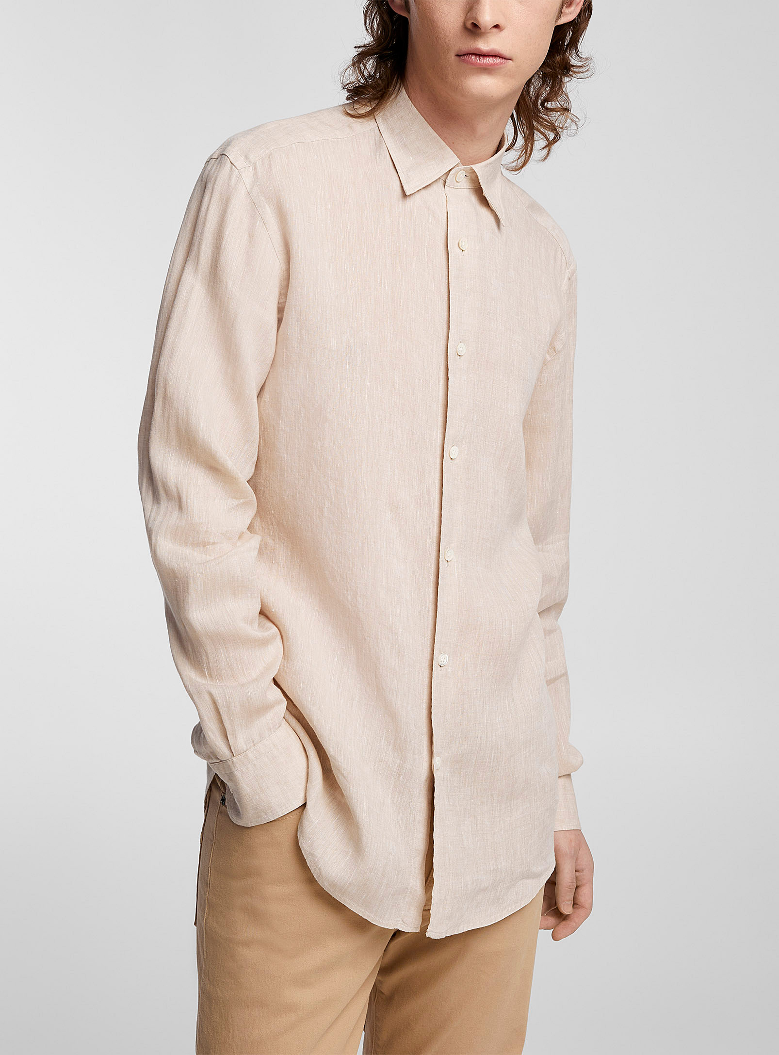 Zegna - Men's Sand-coloured chambray linen shirt