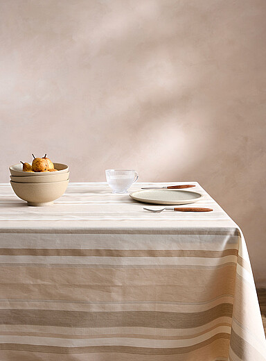 Neutral stripes coated tablecloth | Simons Maison | PEVA and Vinyl ...