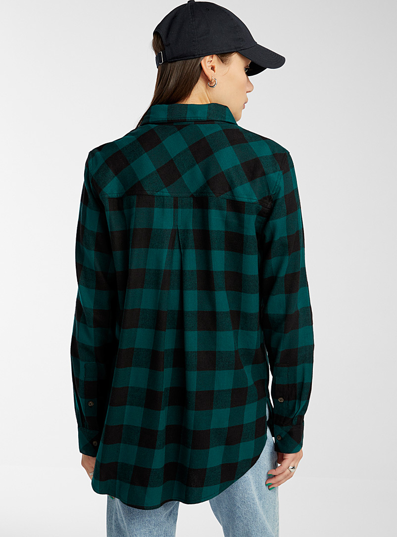 Twik Patterned Green Fine flannel boyfriend shirt for women