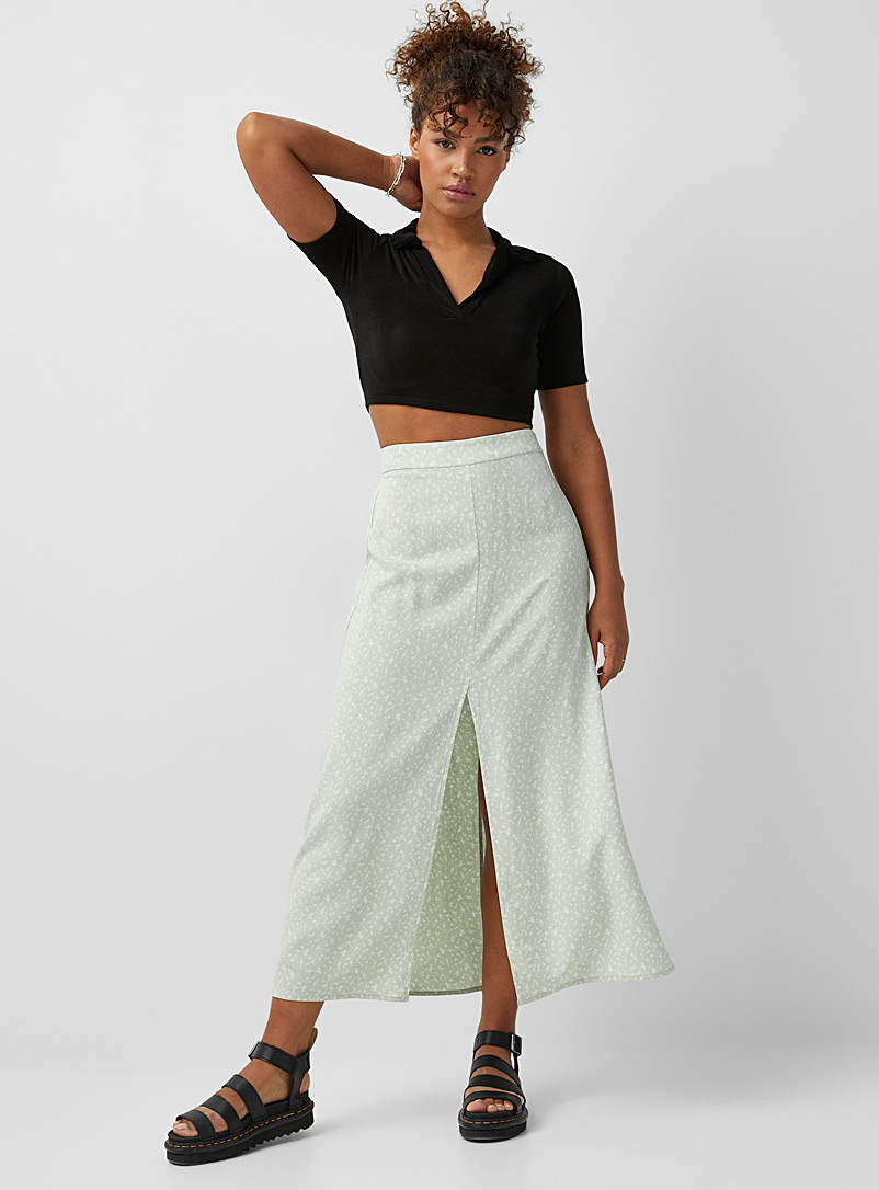 Twik Lime Green Mid-slit midi skirt for women