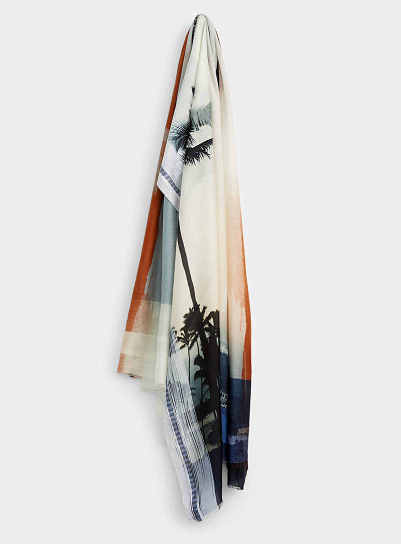 Moment by moment: L'écharpe légère grands palmiers Bleu à motifs pour femme