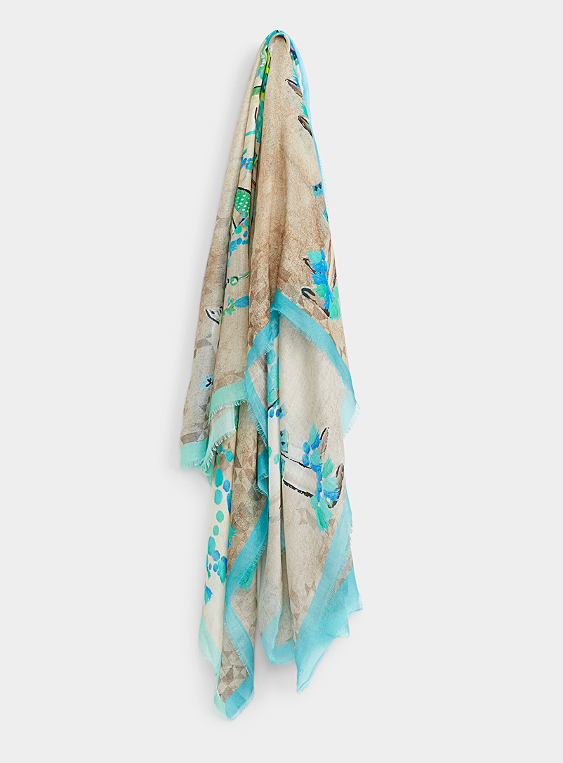 Moment by moment Patterned Blue Sunday best lightweight camel scarf for women