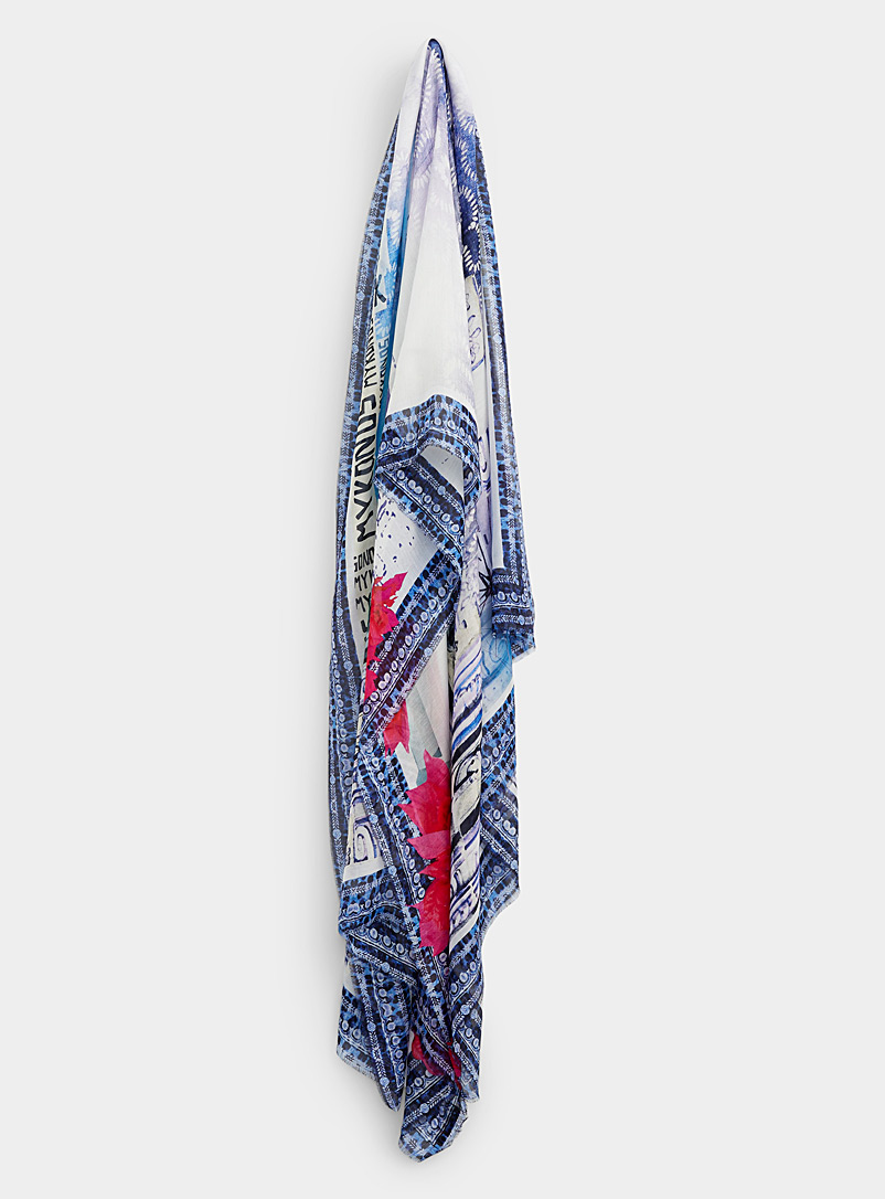 Moment by moment: L'écharpe légère Mykonos Bleu à motifs pour femme