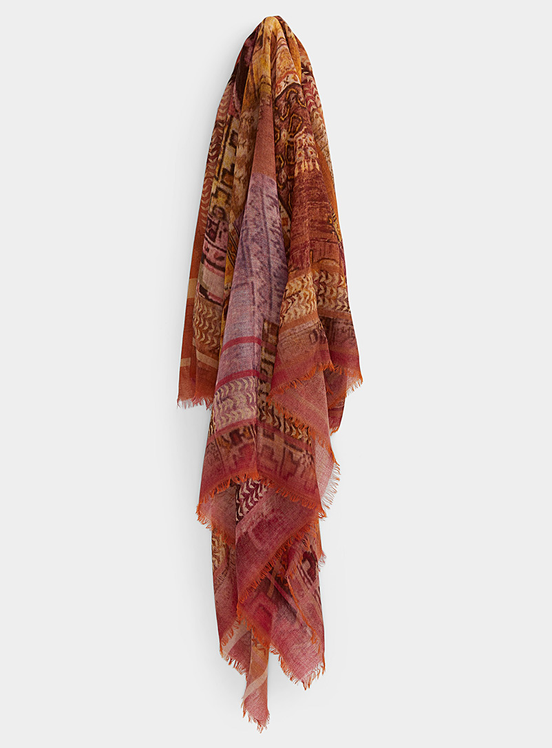 Moment by moment: L'écharpe légère mosaïque ancienne Brun à motifs pour femme