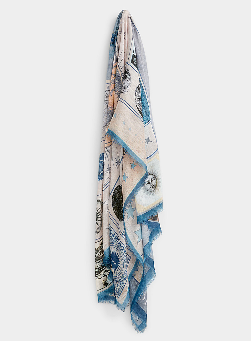 Moment by moment Patterned Blue Astrology scarf for women