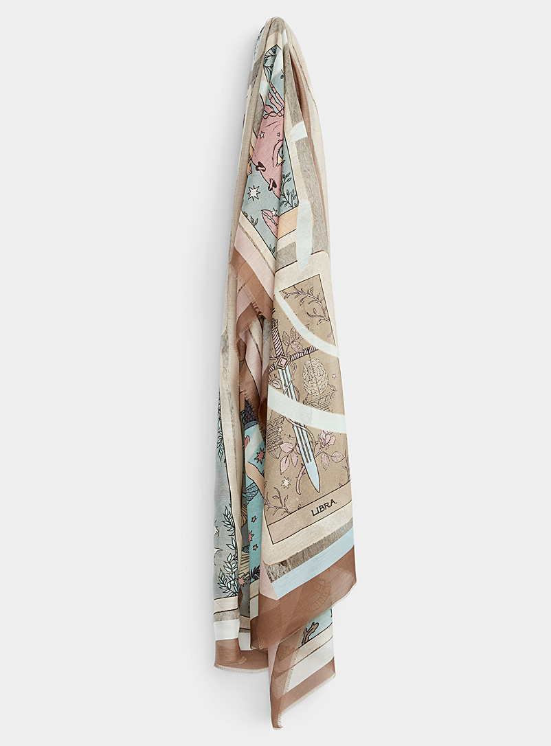 Moment by moment Patterned Brown Zodiac signs scarf for women