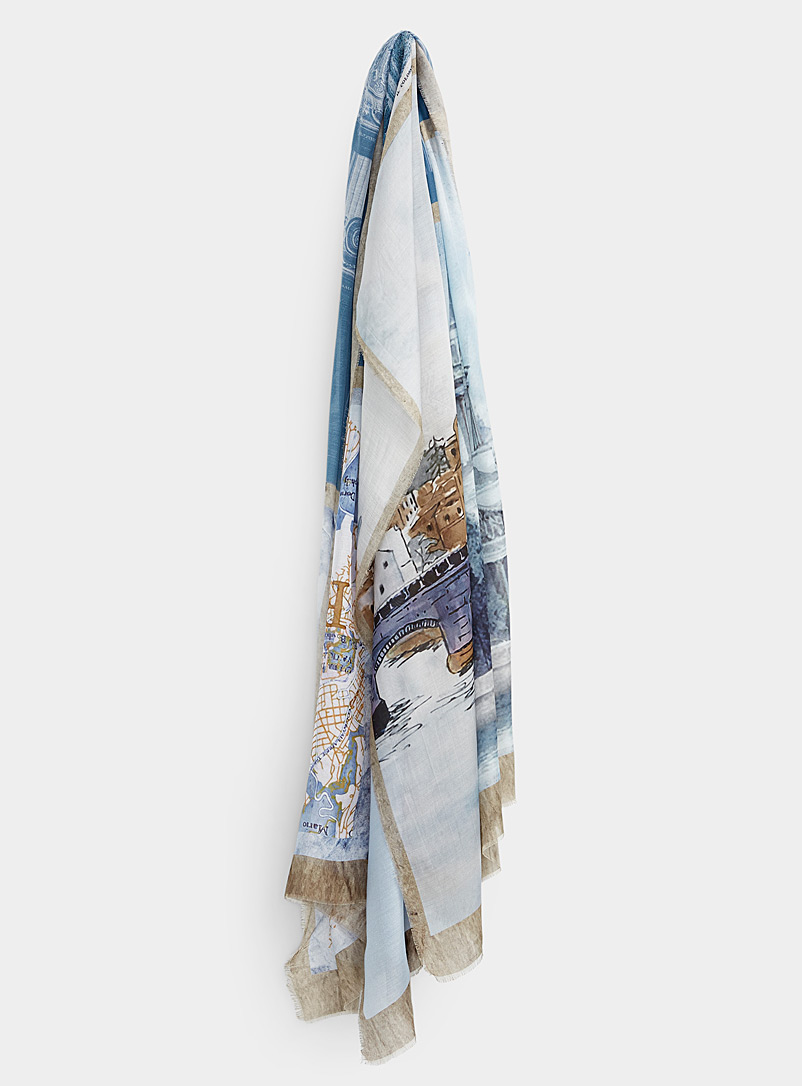 Moment by moment Patterned Blue Eternal city scarf for women