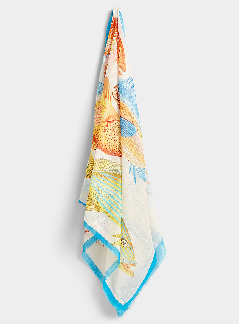 Moment by moment Patterned Blue Tropical fish lightweight scarf for women