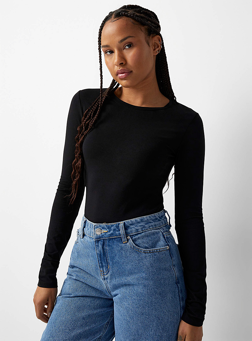 T-shirt manches longues coton uni imprimé placé Bohème , pêche T-shirt manches longues coton uni imprimé placé Bohème , pêche