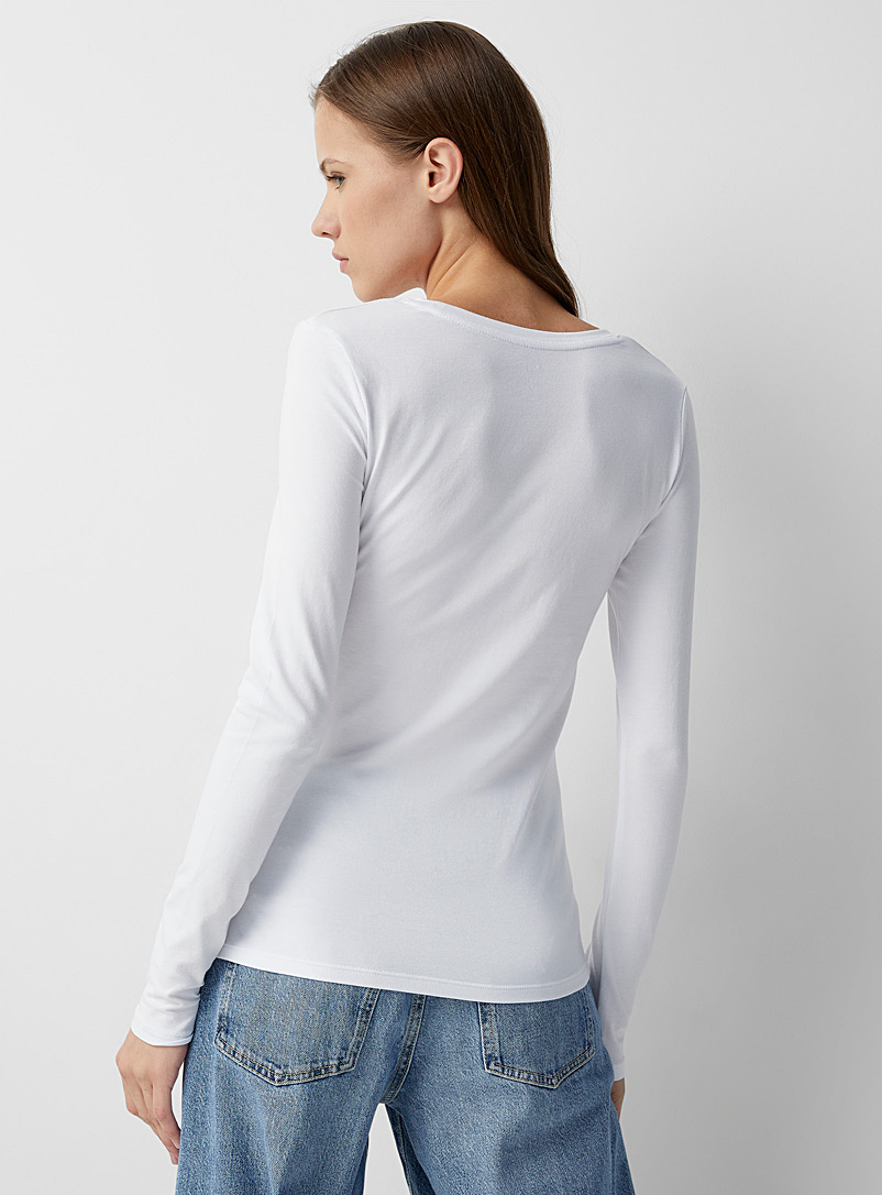 Twik: Le t-shirt manches longues col rond coton bio Blanc pour femme