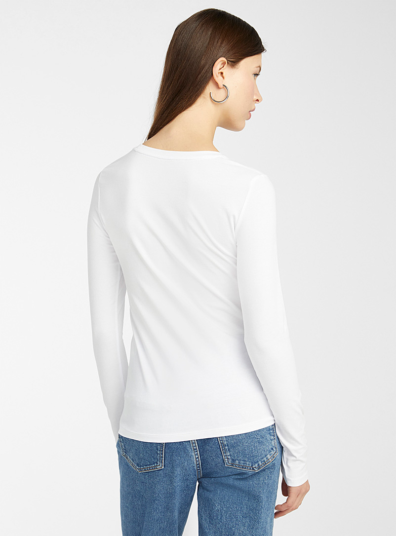 Twik: Le t-shirt manches longues col rond coton bio Blanc pour femme