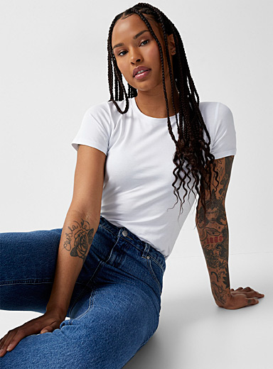 Twik: Le t-shirt col rond coton bio Blanc pour femme