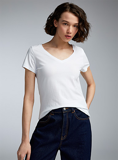 Twik: Le t-shirt col V coton bio Blanc pour femme