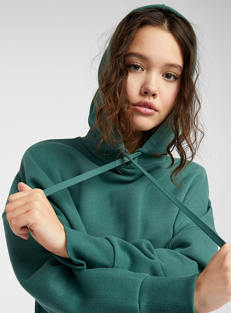 Twik Bottle Green Oversized organic cotton hoodie dress for women