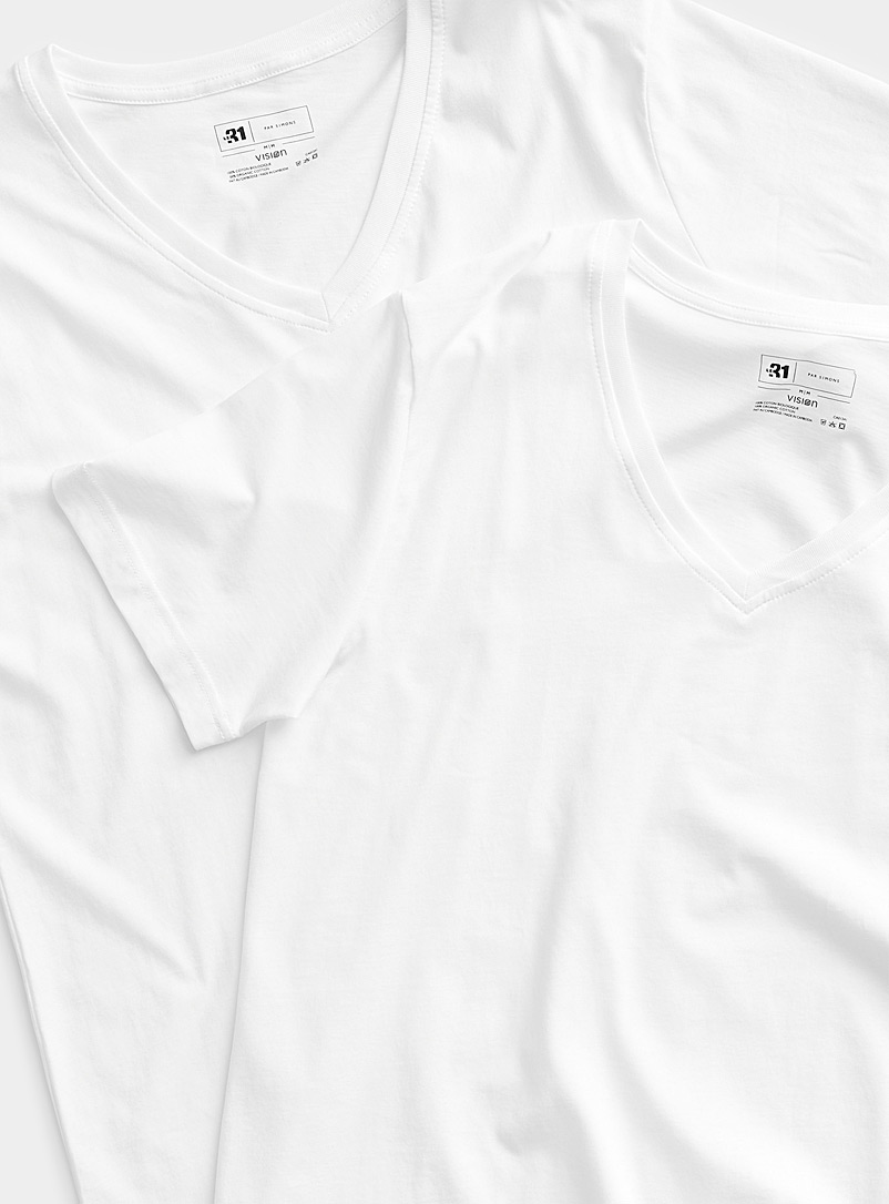 Le 31: Le t-shirt détente col V coton bio Emballage de 2 Blanc pour homme