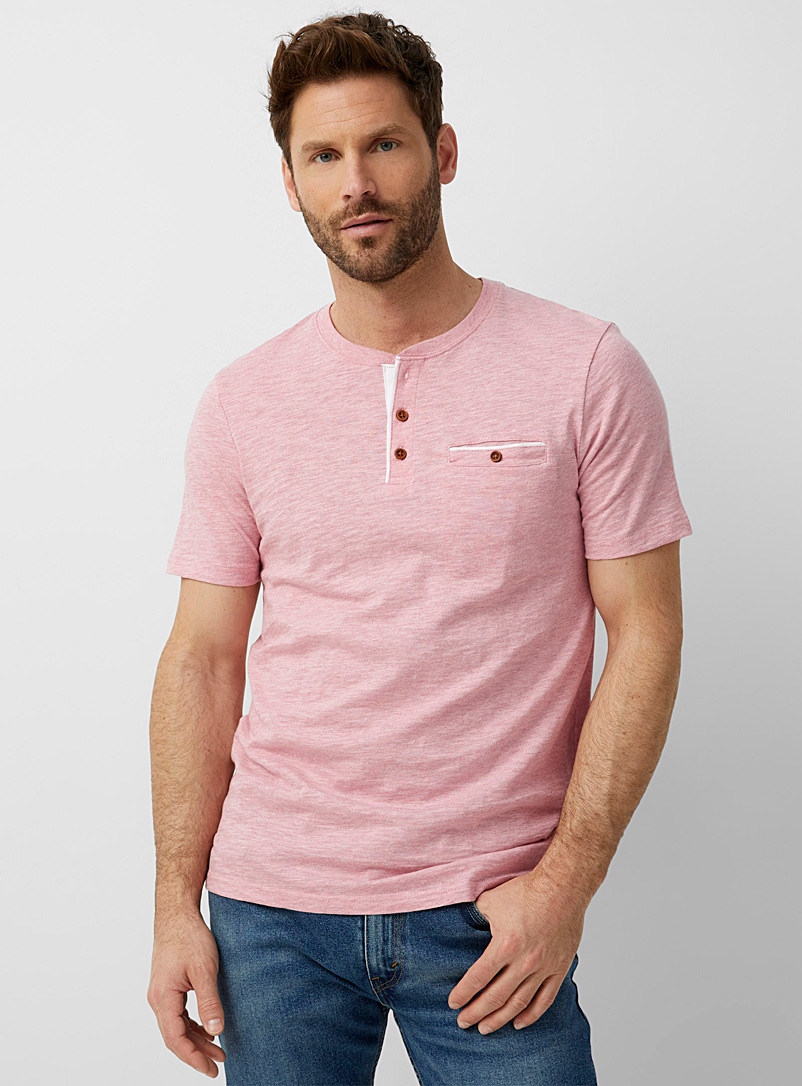 Le 31 Pink Button-collar heathered T-shirt for men