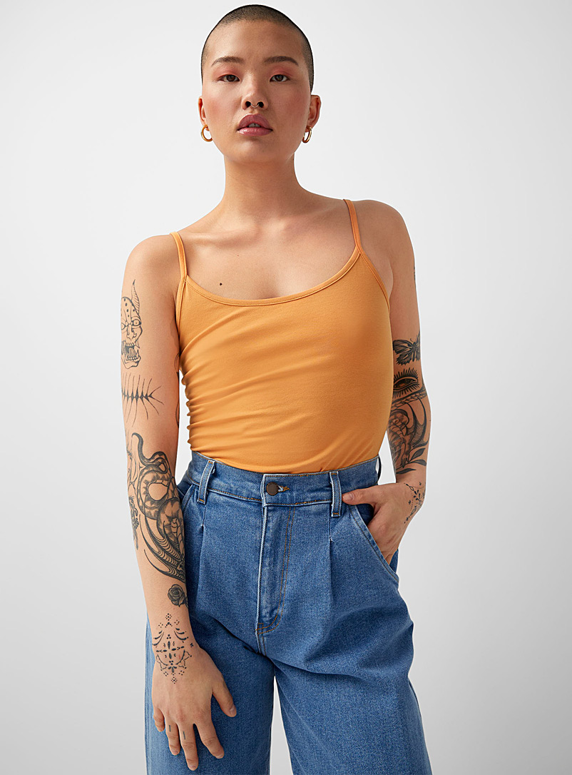 Twik: La camisole courte spaghetti coton bio Orange pour femme