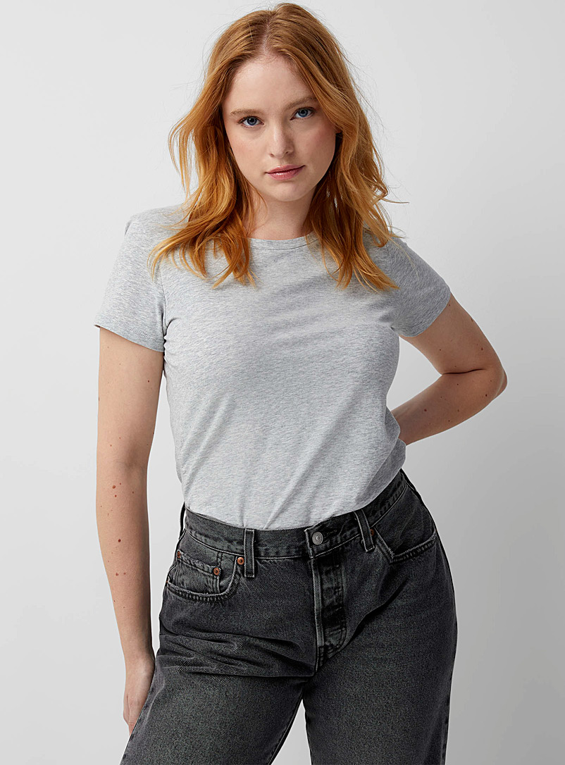 Twik: Le t-shirt col rond manches courtes coton bio Gris pour femme
