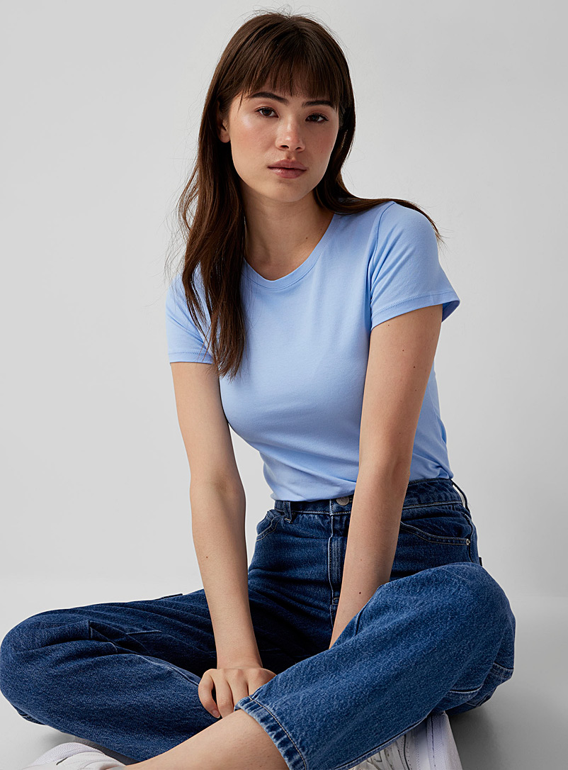 Twik: Le t-shirt col rond manches courtes coton bio Bleu  pour femme