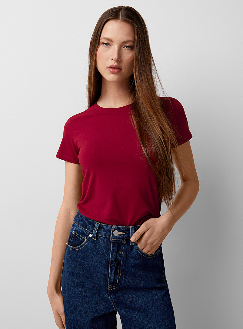 Twik: Le t-shirt col rond manches courtes coton bio Rouge vif-écarlate pour femme