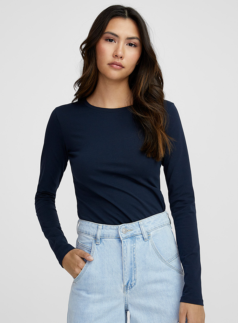 Twik: Le t-shirt col rond coton bio coloré Bleu pour femme