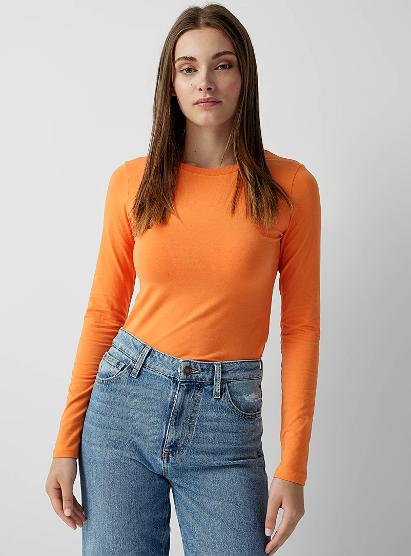 Twik: Le t-shirt col rond coton bio coloré Orange pour femme