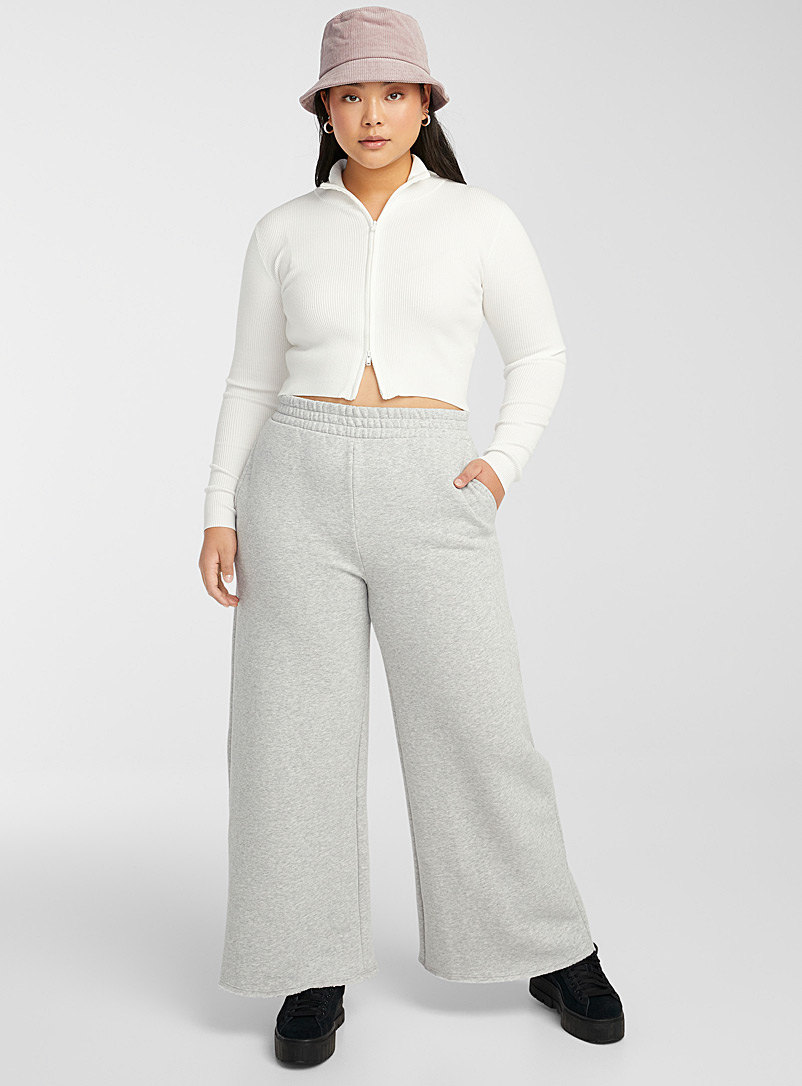 Twik Grey Wide-leg organic cotton fleece pant for women